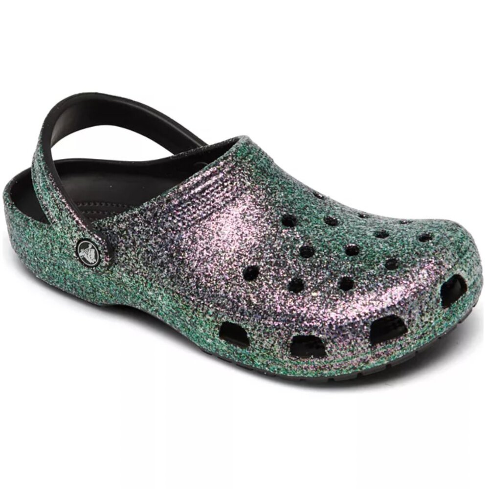 Rare Unisex Black Opal Colorful Glitter Lined Crocs M 7  W 9